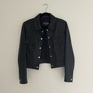 Veda Black Leather Jacket Cropped Tailored Design